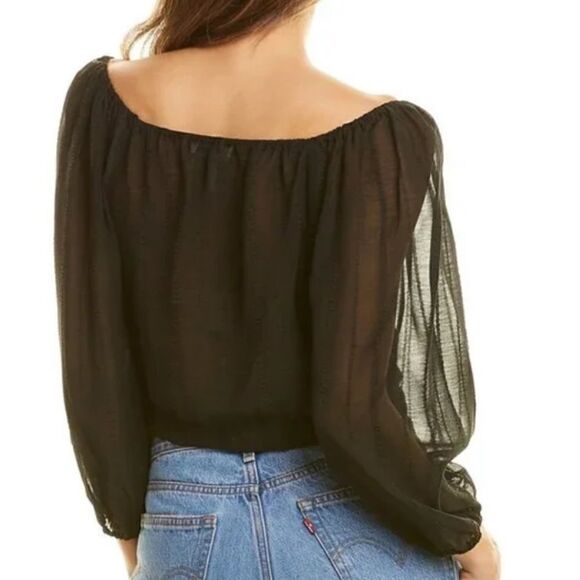 NWT - BCBGeneration Long Ballon Sleeve Wrap Style Sheer Crop Blouse Size: M - Picture 3 of 15